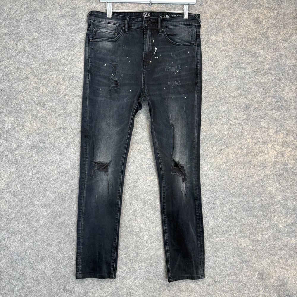 PRPS‎ Paint Splattered Skinny Jeans Mens 32 Distressed Knee Rocker Black Denim